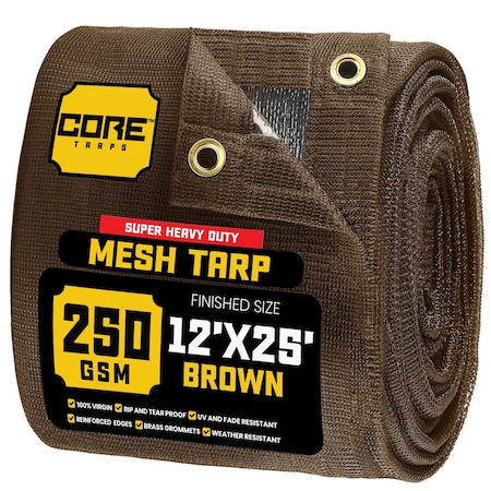 Core Tarps Mesh Tarp, 12X25 ft, Brown, Polyethylene CT-802-12X25